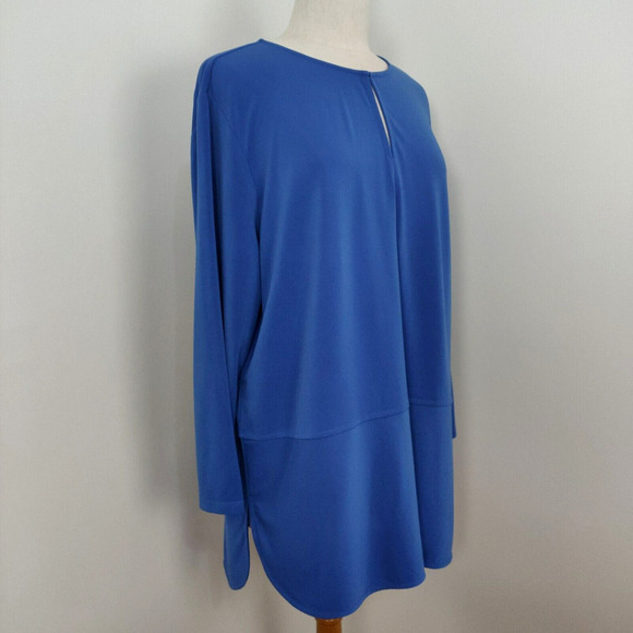 Lauren Ralph Lauren Keyhole Neck Tunic Top Sz 2X Blue Stretch Jersey 3/4 Sleeves - Picture 5 of 8